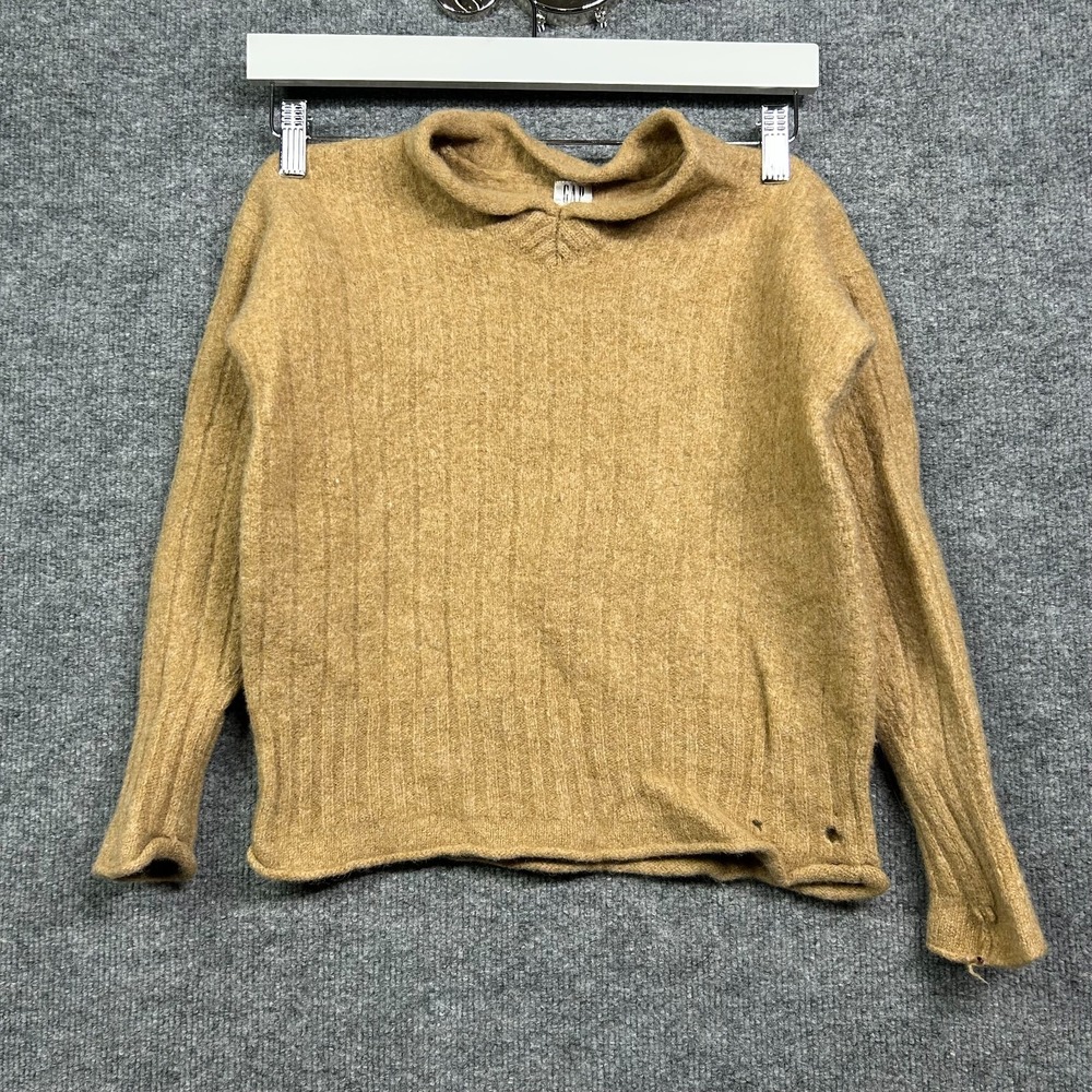 Gap Sweater Women Medium Camel Beige Good Ribbed Wool Pullover V-Neck Raglan